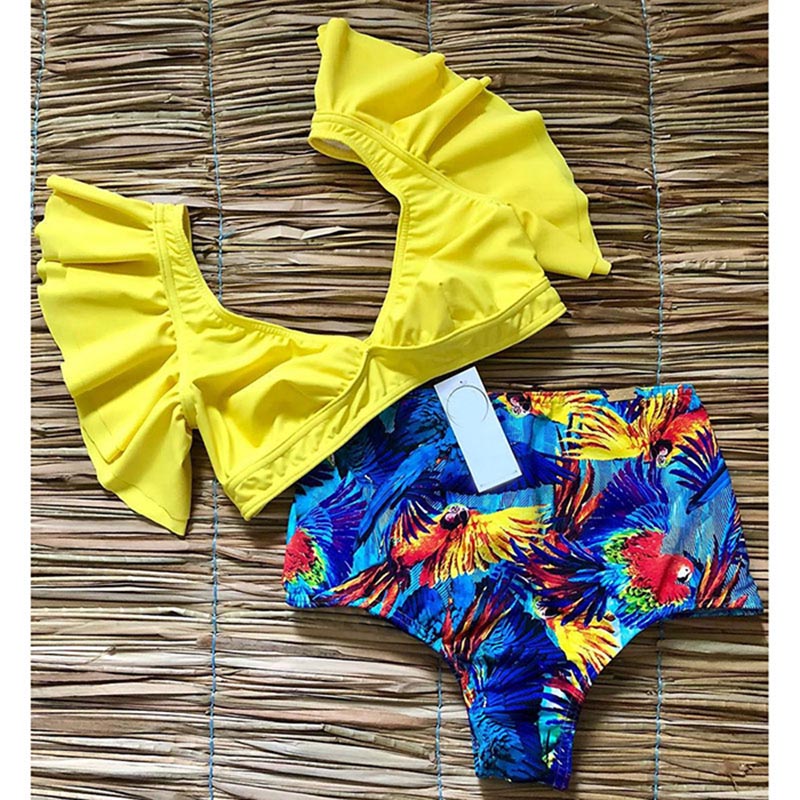 Floral Ruffled Hem Bikini Set Women Flora V-neck High waist Two Piece Swimsuit The Clothing Company Sydney