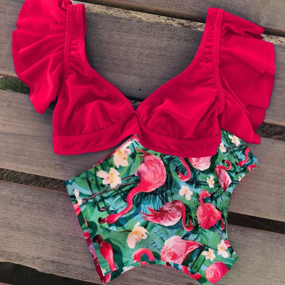 Floral Ruffled Hem Bikini Set Women Flora V-neck High waist Two Piece Swimsuit The Clothing Company Sydney