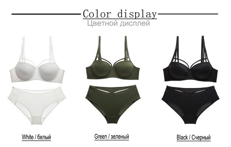 Cotton Mix Brassiere 3/4 Cup Push up Bra Lingerie Lace Bras Deep V Gather Panties Brief Underwear Set The Clothing Company Sydney