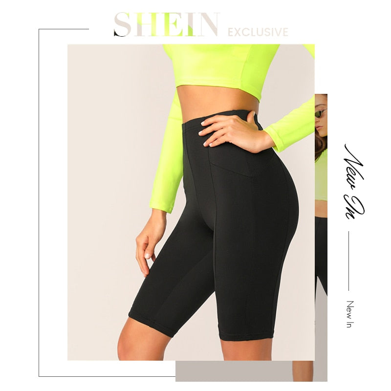 Black Solid High Waist Solid Cycling Athleisure Crop Fitness Short Summer Ladies Basics Workout Leggings The Clothing Company Sydney