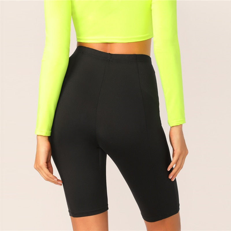 Black Solid High Waist Solid Cycling Athleisure Crop Fitness Short Summer Ladies Basics Workout Leggings The Clothing Company Sydney