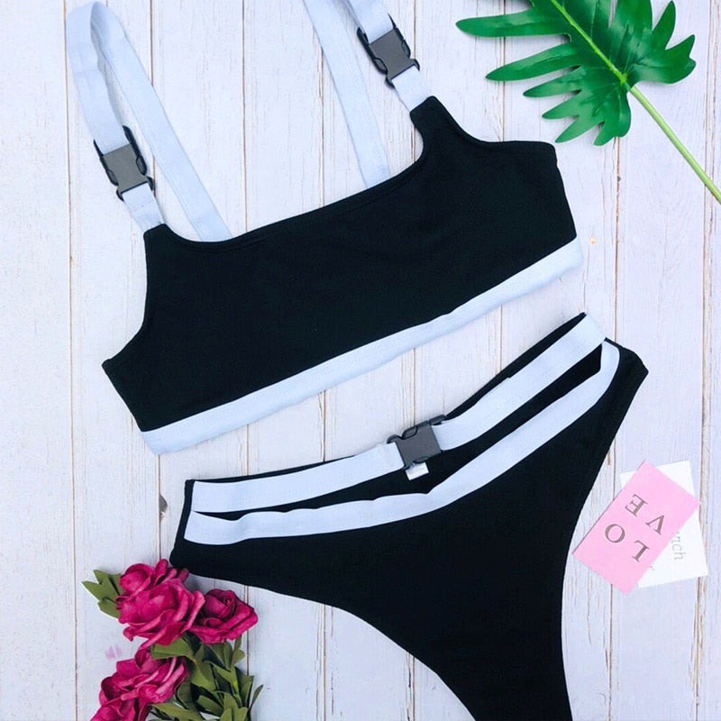 Bandeau push up buckle High waist Sports bathing suit Summer Brazilian micro bikini Thong G String Swimwear Swimsuit The Clothing Company Sydney