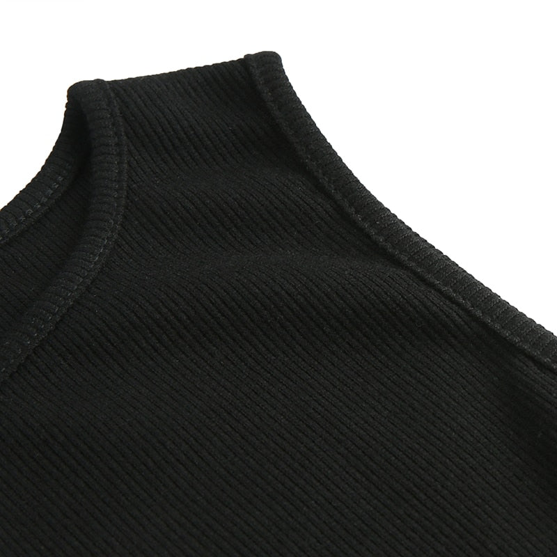 Black Sleeveless Ribbed Knitted Summer Solid Basic Bodycon Jumpsuit Body Women Fashion Bodysuit The Clothing Company Sydney
