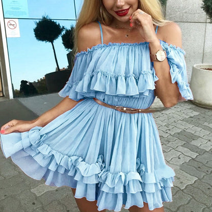 Elegant ruffle off shoulder Spaghetti strap chiffon summer dress The Clothing Company Sydney