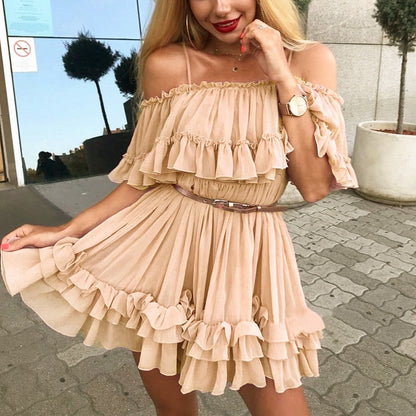 Elegant ruffle off shoulder Spaghetti strap chiffon summer dress The Clothing Company Sydney