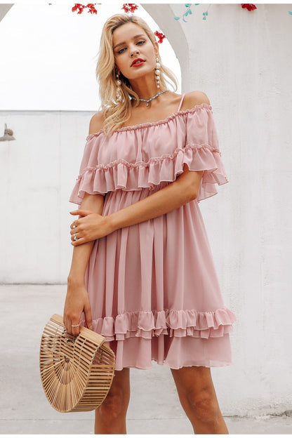 Elegant ruffle off shoulder Spaghetti strap chiffon summer dress The Clothing Company Sydney