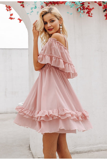 Elegant ruffle off shoulder Spaghetti strap chiffon summer dress The Clothing Company Sydney
