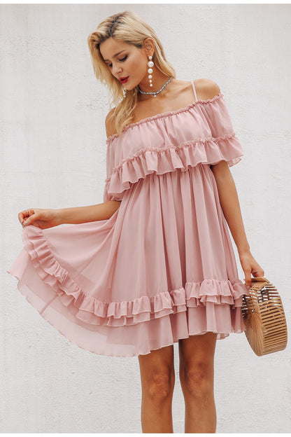 Elegant ruffle off shoulder Spaghetti strap chiffon summer dress The Clothing Company Sydney