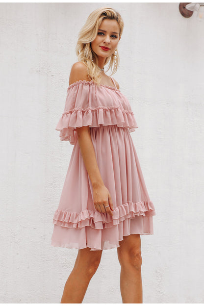 Elegant ruffle off shoulder Spaghetti strap chiffon summer dress The Clothing Company Sydney