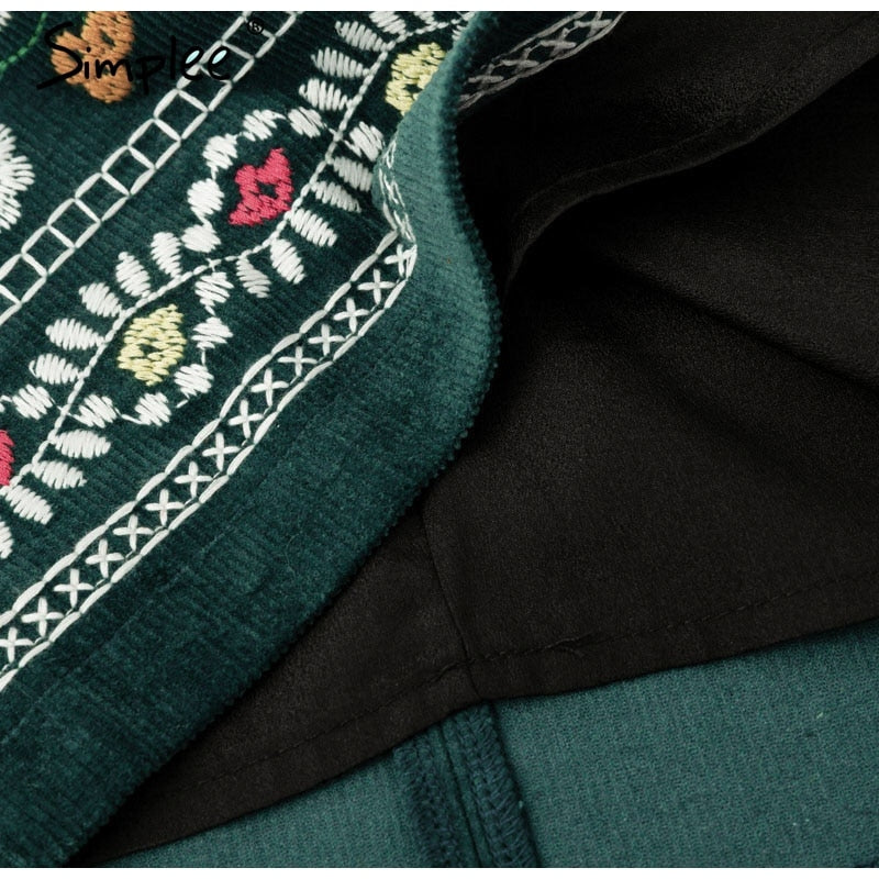 Vintage high waist Boho pencil corduroy winter Embroidered autumn green mini skirt The Clothing Company Sydney