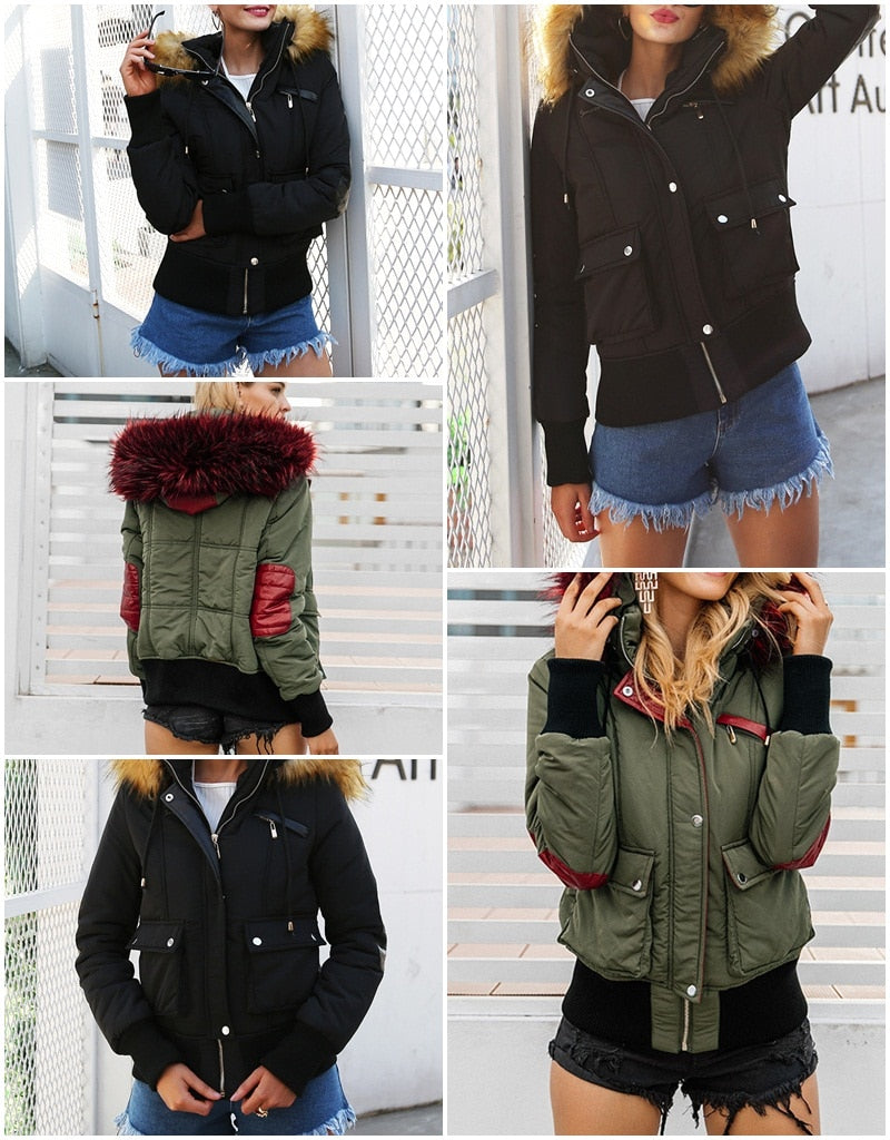 Hooded Fur Waist Length Zipper Front Bomber Jacket in 3 Colours The Clothing Company Sydney