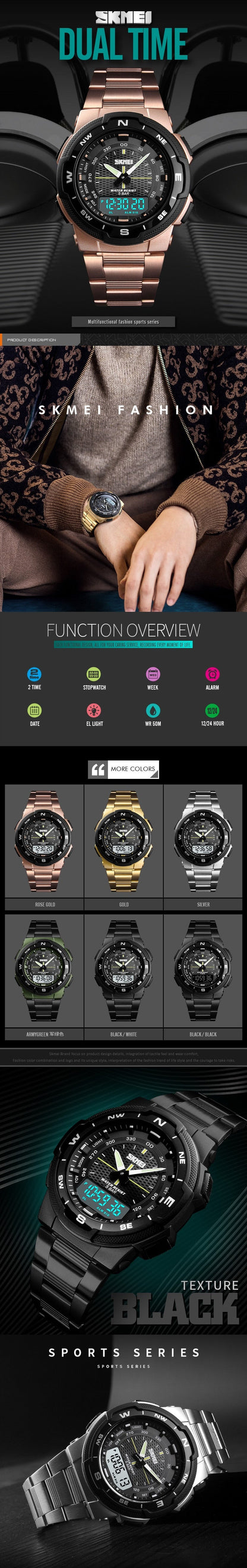 Outdoor Sport 50m Waterproof Digital Quartz Dual Time Military Sports Watch The Clothing Company Sydney