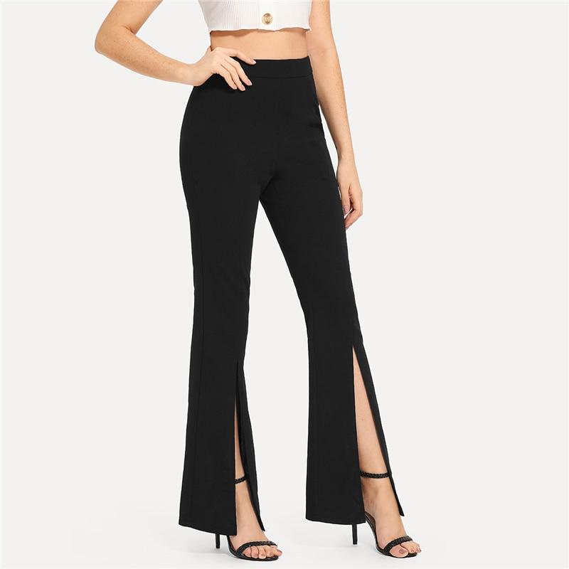 Black Split Solid Leggings Workwear Elegant Plain Mid Waist Casual Leggings Fitness Spring Autumn Pants The Clothing Company Sydney