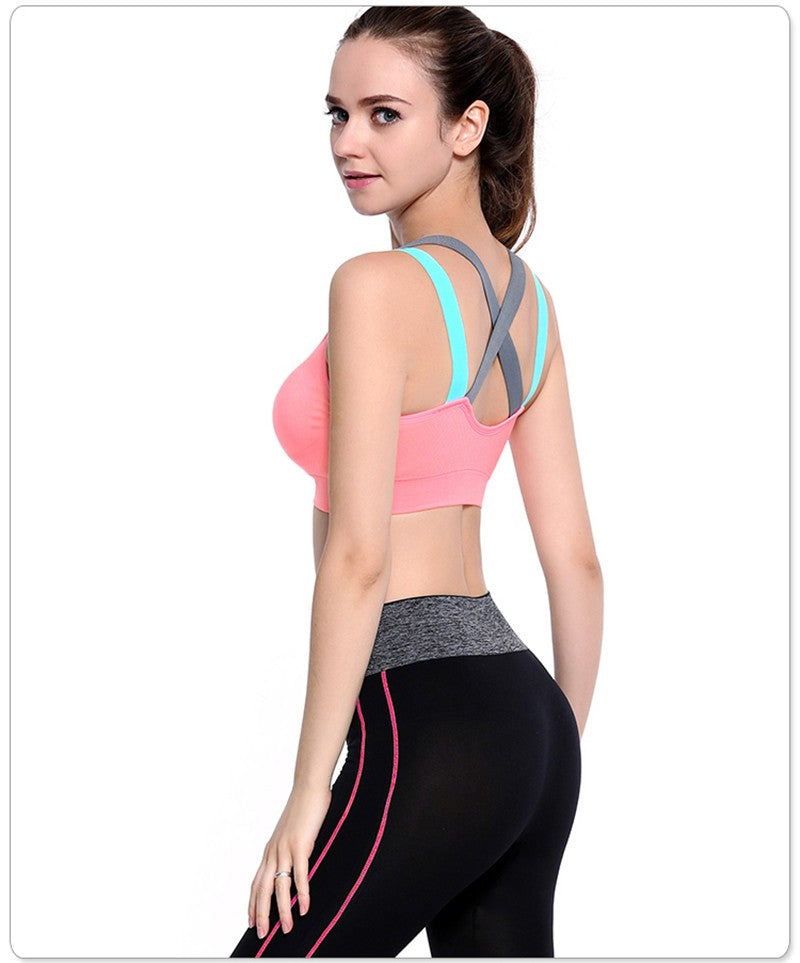 Cross Strap Back Women Sports Bra,Professional Quick Dry Padded Shockproof Gym Fitness Running Yoga Sport Brassiere Top The Clothing Company Sydney