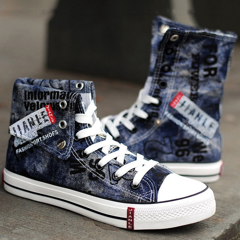 Casual Blue Canvas Vulcanized Shoes Male High Top Sneakers The Clothing Company Sydney