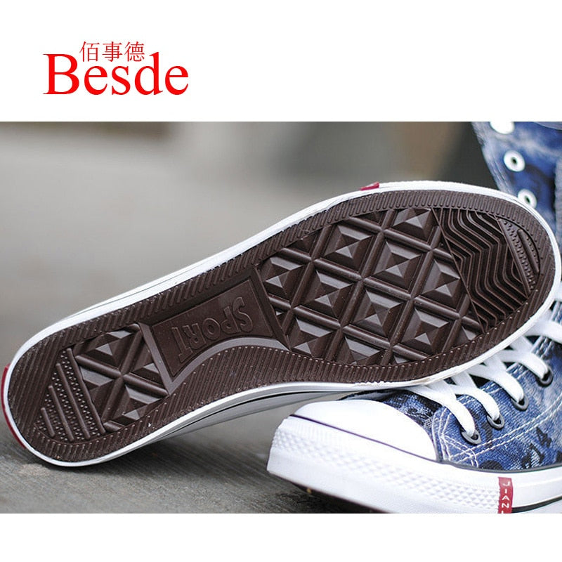 Casual Blue Canvas Vulcanized Shoes Male High Top Sneakers The Clothing Company Sydney