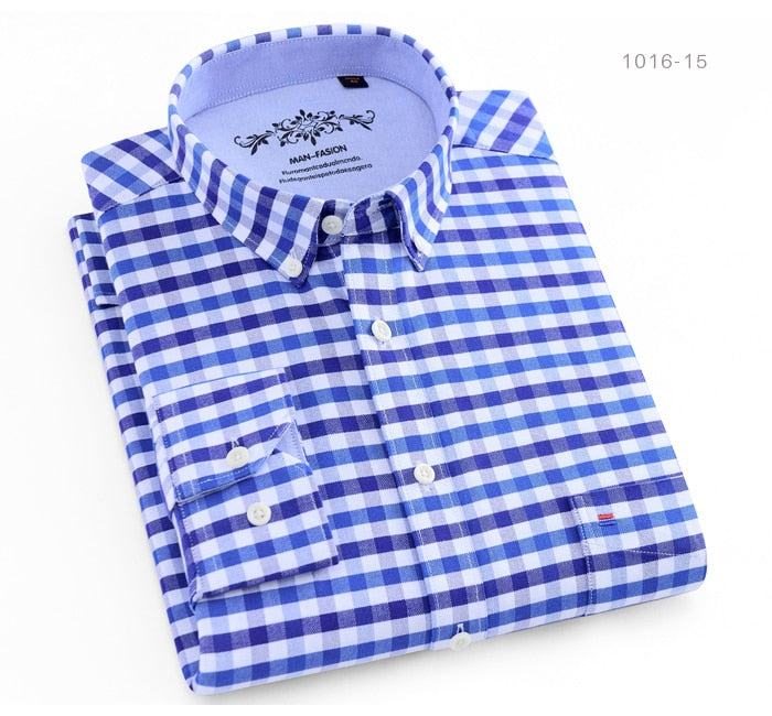 Men's Long Sleeve Contrast Plaid/Striped Oxford Dress Shirt with Left Chest Pocket Male Casual Slim-fit Buttoned Down Shirts The Clothing Company Sydney