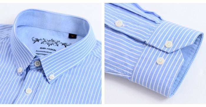 Men's Long Sleeve Contrast Plaid/Striped Oxford Dress Shirt with Left Chest Pocket Male Casual Slim-fit Buttoned Down Shirts The Clothing Company Sydney