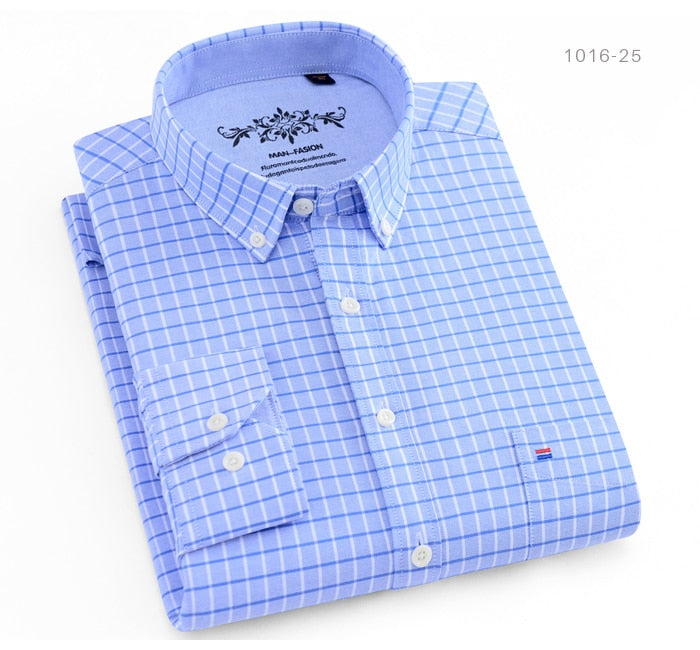 Men's Long Sleeve Contrast Plaid/Striped Oxford Dress Shirt with Left Chest Pocket Male Casual Slim-fit Buttoned Down Shirts The Clothing Company Sydney