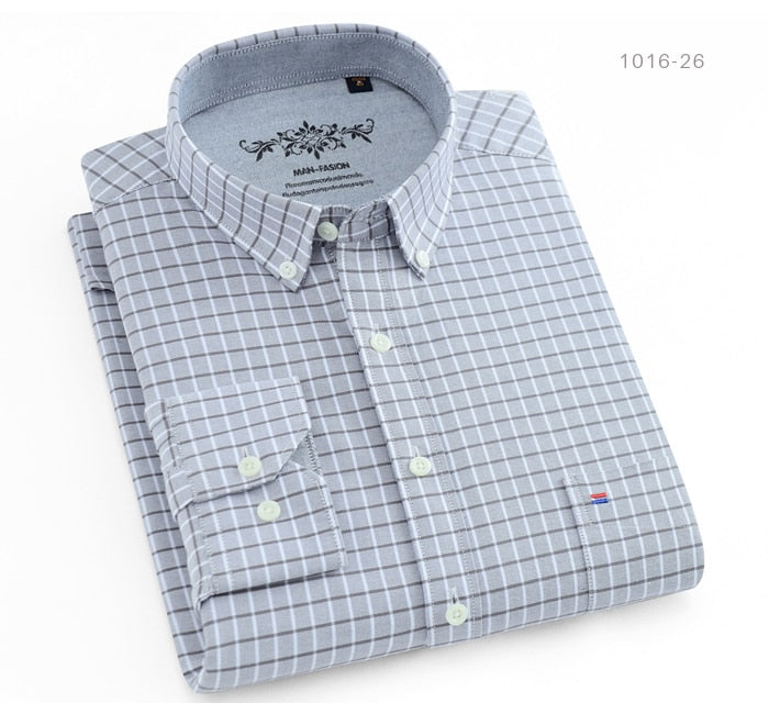 Men's Long Sleeve Contrast Plaid/Striped Oxford Dress Shirt with Left Chest Pocket Male Casual Slim-fit Buttoned Down Shirts The Clothing Company Sydney