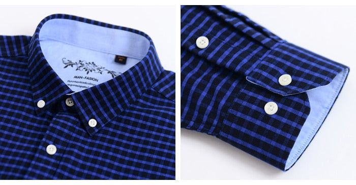 Men's Long Sleeve Contrast Plaid/Striped Oxford Dress Shirt with Left Chest Pocket Male Casual Slim-fit Buttoned Down Shirts The Clothing Company Sydney