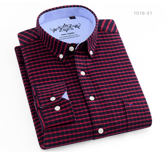 Men's Long Sleeve Contrast Plaid/Striped Oxford Dress Shirt with Left Chest Pocket Male Casual Slim-fit Buttoned Down Shirts The Clothing Company Sydney