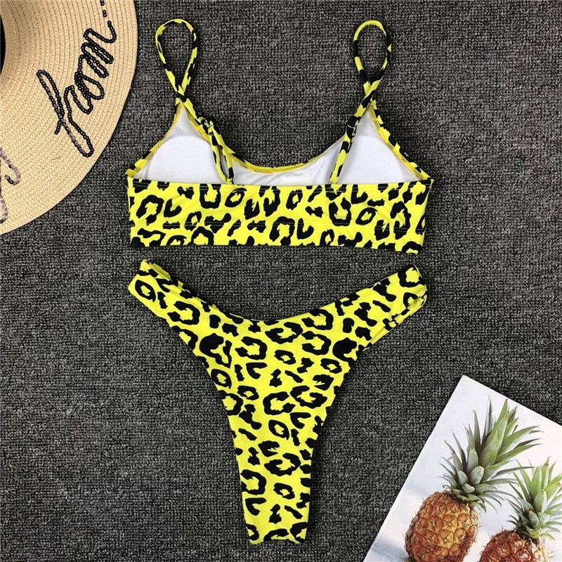 Strappy leopard print Bandeau bhigh cut thong swimwear Push up sexy bathing suit Bikini The Clothing Company Sydney