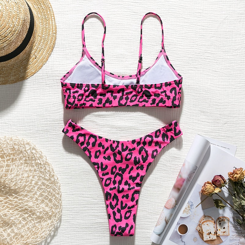 Strappy leopard print Bandeau bhigh cut thong swimwear Push up sexy bathing suit Bikini The Clothing Company Sydney