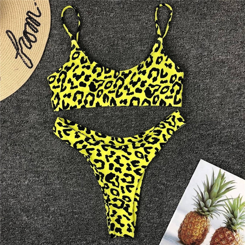 Strappy leopard print Bandeau bhigh cut thong swimwear Push up sexy bathing suit Bikini The Clothing Company Sydney