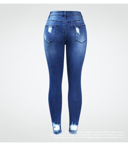 Ultra Stretchy Blue Tassel Ripped  Denim Pants Pencil Skinny Jeans The Clothing Company Sydney