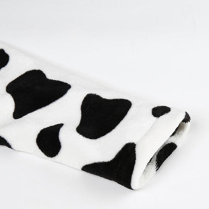 Cow Print Faux Fur Coat Women Animal Printed Casual Furry Crop Teddy Zipper Overcoat Jacket The Clothing Company Sydney