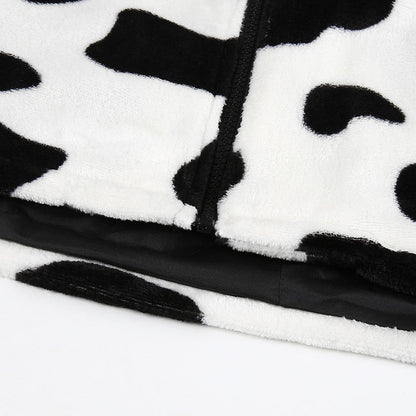 Cow Print Faux Fur Coat Women Animal Printed Casual Furry Crop Teddy Zipper Overcoat Jacket The Clothing Company Sydney