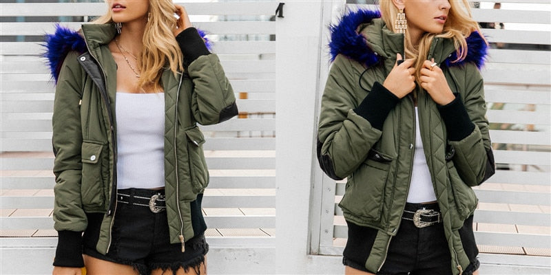 Hooded Fur Waist Length Zipper Front Bomber Jacket in 3 Colours The Clothing Company Sydney