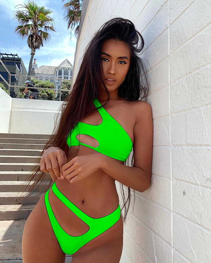 2 Piece Sexy Neon Swimsuit Hollow Out Push Up Bikini Set Swimwear Monokini Bathing Suit Summer Beach Wear The Clothing Company Sydney