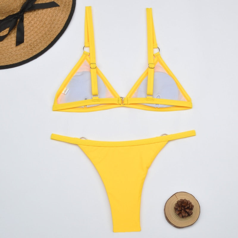 2 Piece Thong Micro Swimsuit Solid Push up Swimwear Bikini set Brazilian Bathing Suit The Clothing Company Sydney