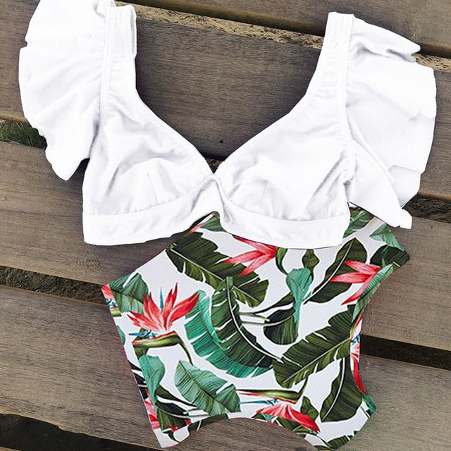 Floral Ruffled Hem Bikini Set Women Flora V-neck High waist Two Piece Swimsuit The Clothing Company Sydney