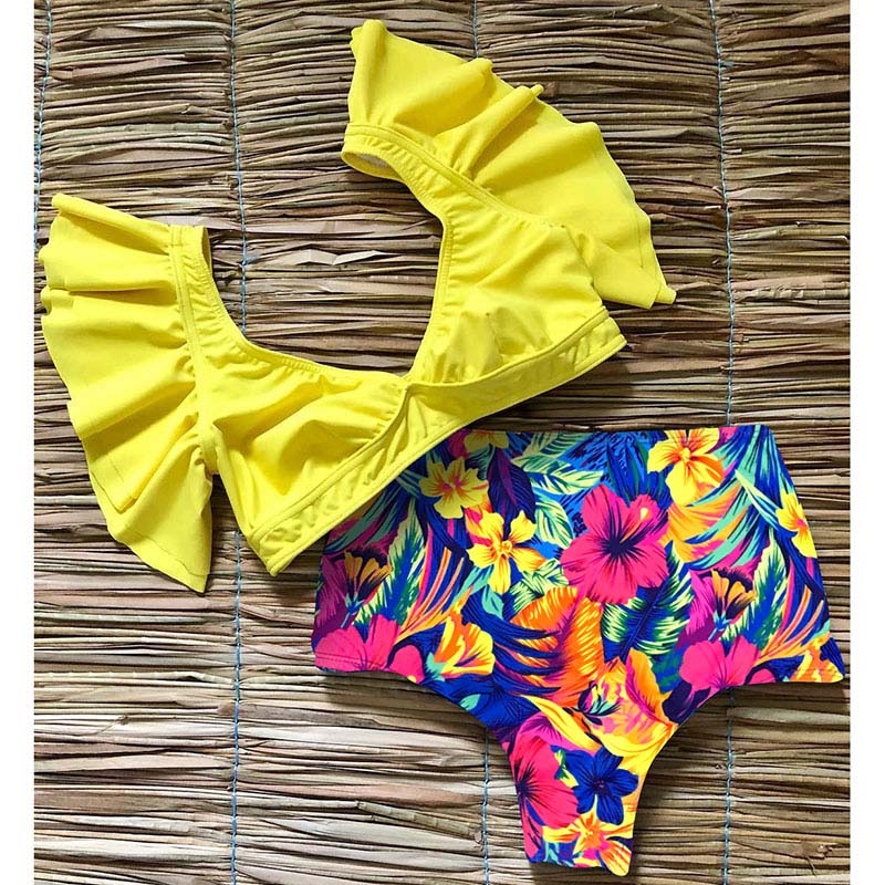 Floral Ruffled Hem Bikini Set Women Flora V-neck High waist Two Piece Swimsuit The Clothing Company Sydney