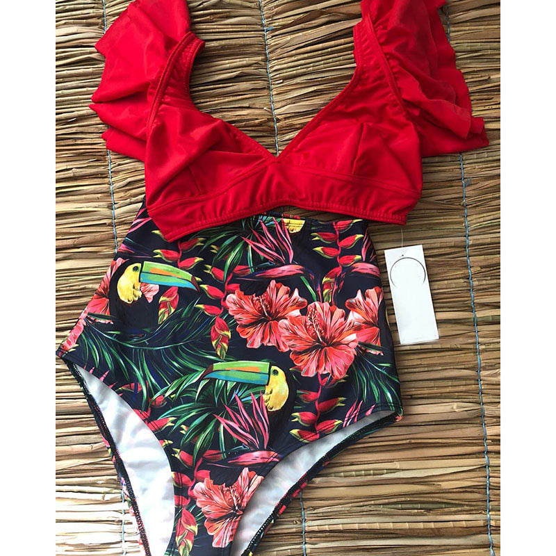 Floral Ruffled Hem Bikini Set Women Flora V-neck High waist Two Piece Swimsuit The Clothing Company Sydney