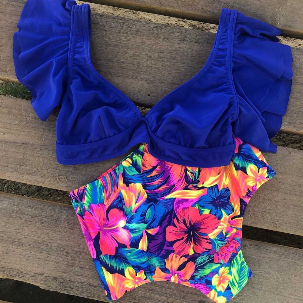 Floral Ruffled Hem Bikini Set Women Flora V-neck High waist Two Piece Swimsuit The Clothing Company Sydney