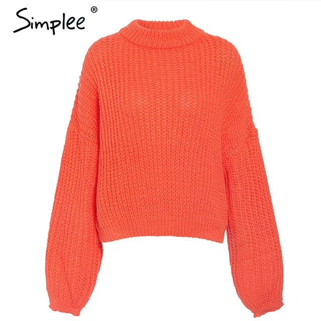 Lantern sleeve knitted pullover loose round neck red autumn casual sweater jumper The Clothing Company Sydney