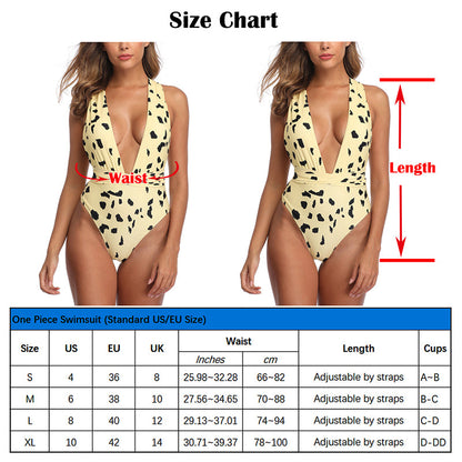 Deep V Neck Swimsuit One Piece Swimwear Speckle Print Women's Bathing Suits High Cut Monokini The Clothing Company Sydney