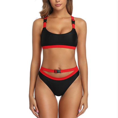 2 Piece Bandage Bralette Top High Cut Swimsuit  Black Red Swimwear Bikini The Clothing Company Sydney