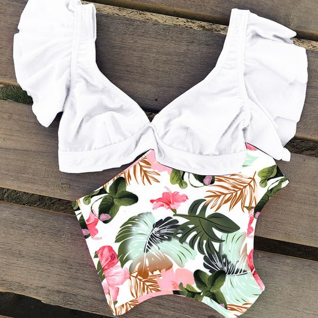 Floral Ruffled Hem Bikini Set Women Flora V-neck High waist Two Piece Swimsuit The Clothing Company Sydney