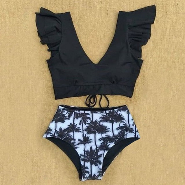 Floral Ruffled Hem Bikini Set Women Flora V-neck High waist Two Piece Swimsuit The Clothing Company Sydney