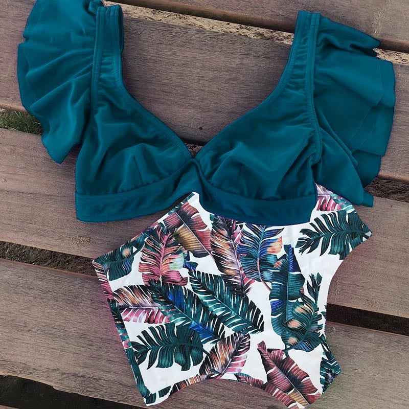 Floral Ruffled Hem Bikini Set Women Flora V-neck High waist Two Piece Swimsuit The Clothing Company Sydney