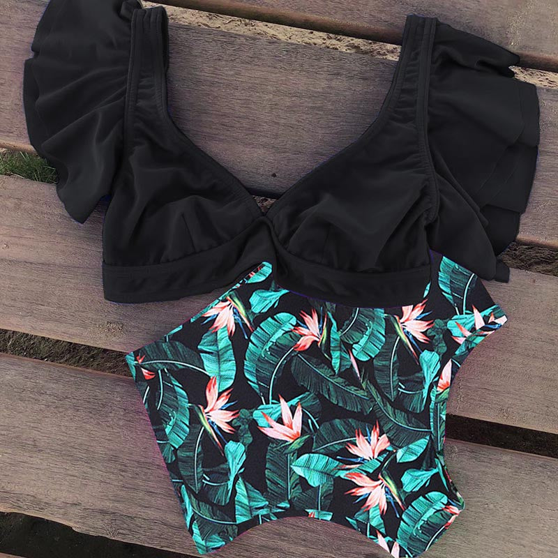 Floral Ruffled Hem Bikini Set Women Flora V-neck High waist Two Piece Swimsuit The Clothing Company Sydney