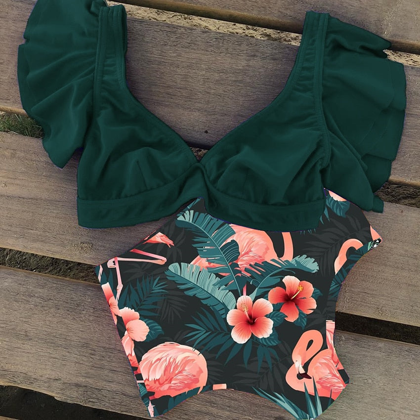 Floral Ruffled Hem Bikini Set Women Flora V-neck High waist Two Piece Swimsuit The Clothing Company Sydney