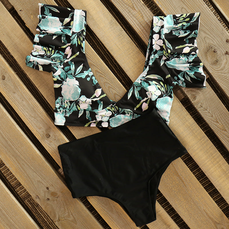 Floral Ruffled Hem Bikini Set Women Flora V-neck High waist Two Piece Swimsuit The Clothing Company Sydney