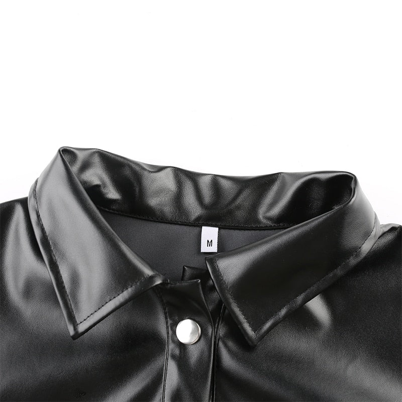 Streetwear Black PU Leather Blouse Women Cardigan Buttons Fashion Women's Shirt Top Long Sleeve Jacket The Clothing Company Sydney