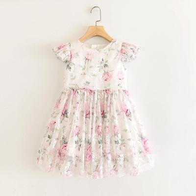 Summer Brand New Floral Lace Silk Dress Fashion Girls Round Neck Flying Sleeve Dress The Clothing Company Sydney